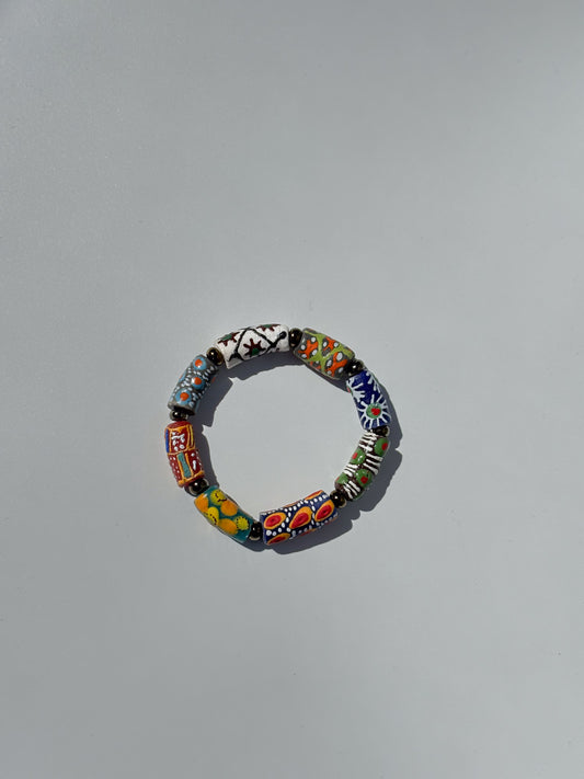 Hand Painted Glass Bead Bracelet