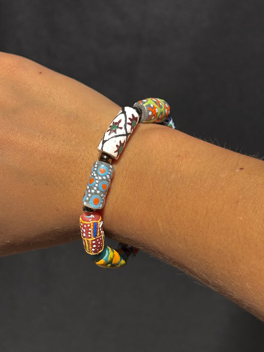 Hand Painted Glass Bead Bracelet