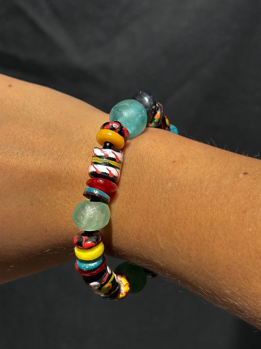 Hand Painted Glass Bead Bracelet