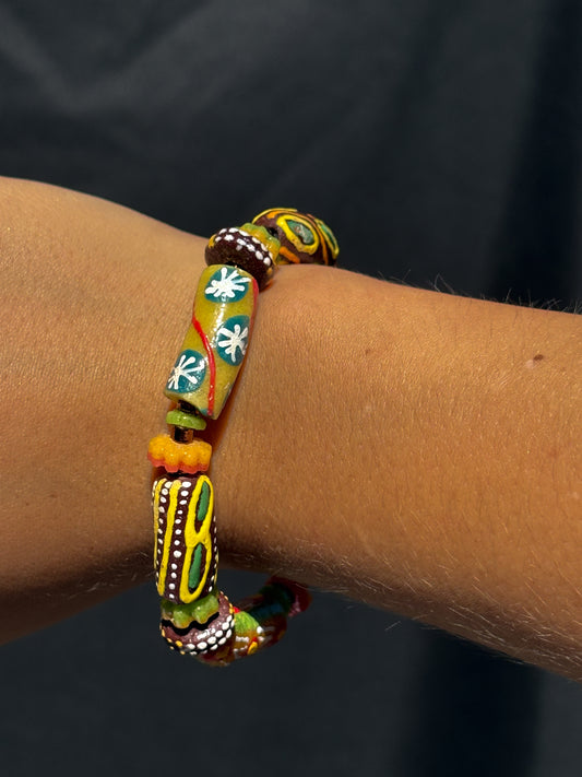 Hand Painted Glass Bead Bracelet