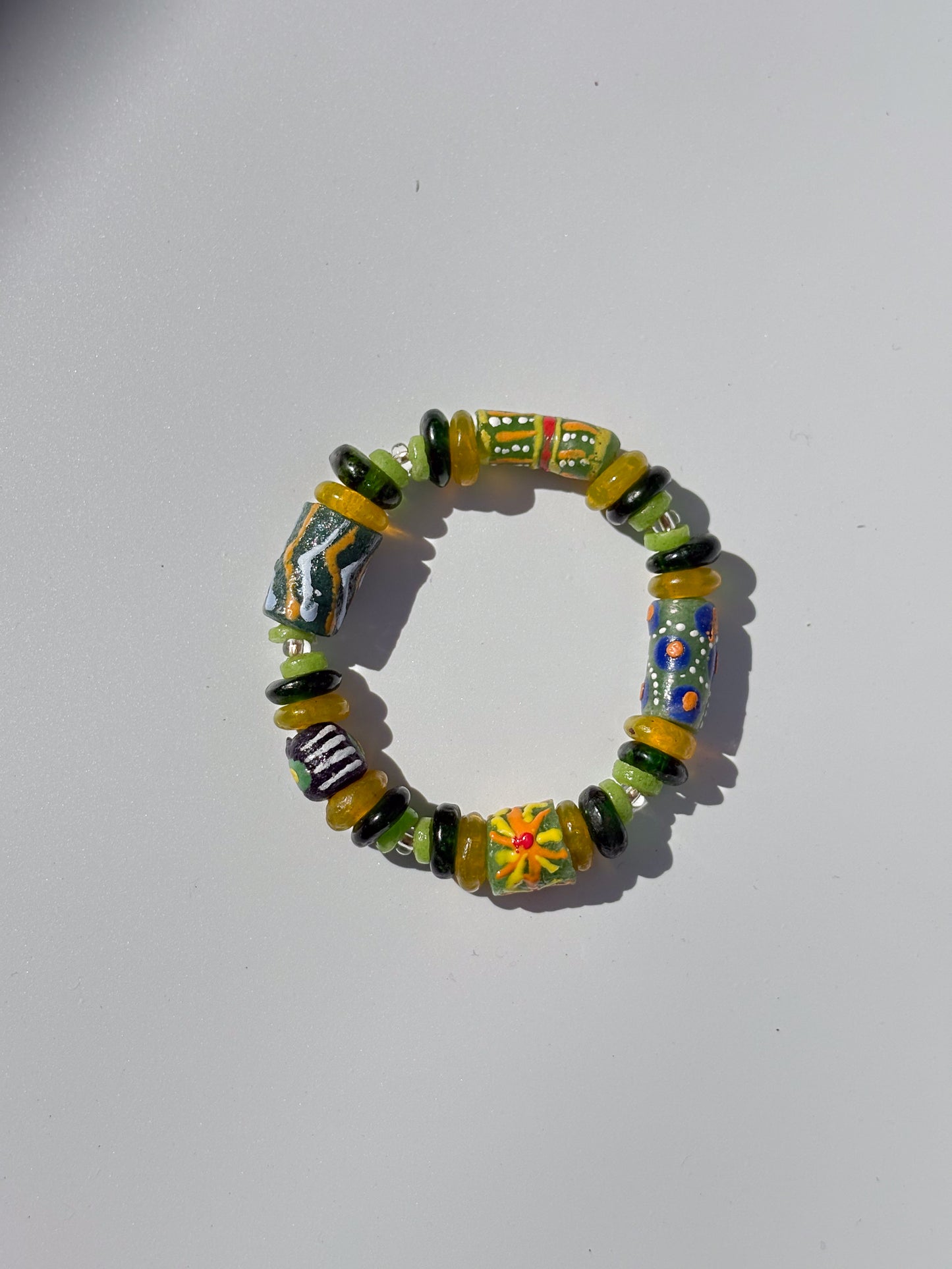 Hand Painted Glass Bead Bracelet