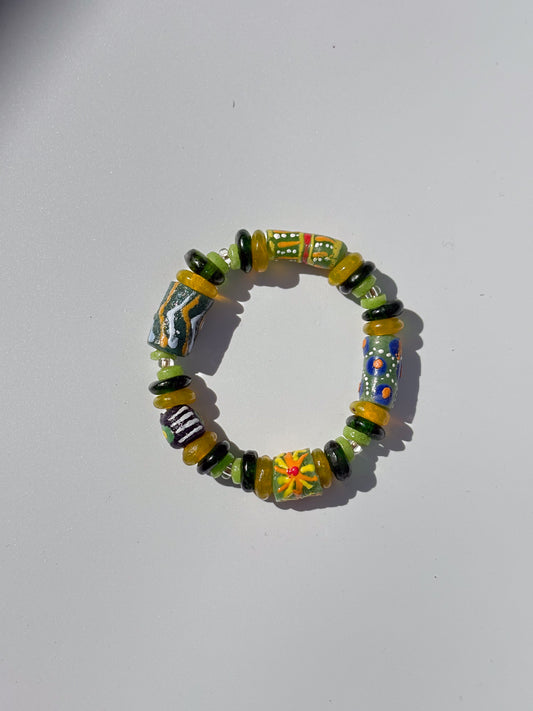 Hand Painted Glass Bead Bracelet
