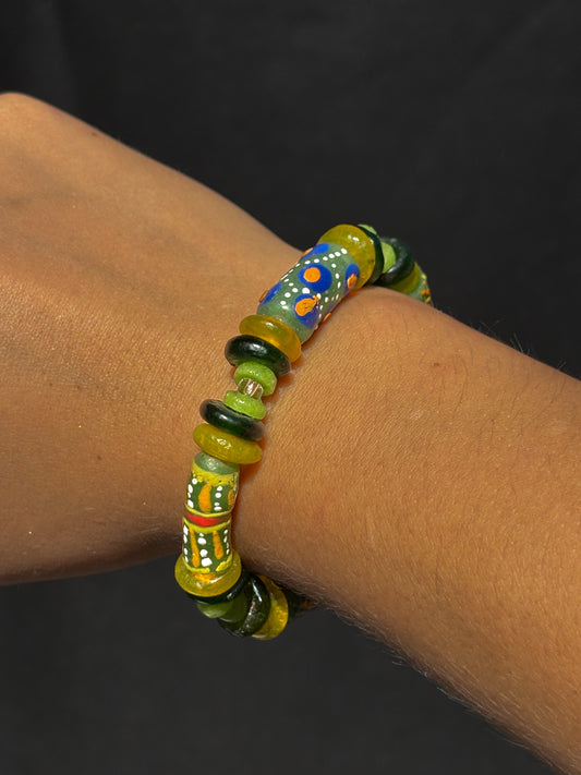 Hand Painted Glass Bead Bracelet
