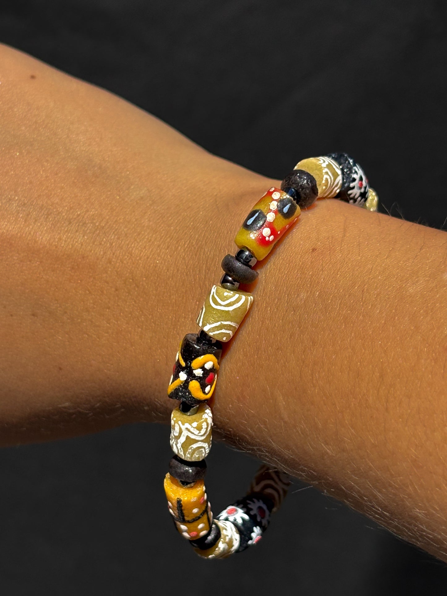 Hand Painted Glass Bead Bracelet